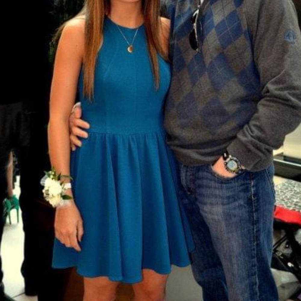 Teal Cameo Skater High Neck Dress